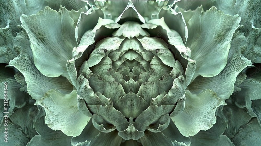Obraz premium Intricate Green Floral Design with Symmetrical Petals and Textures