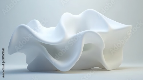 Abstract White 3D Rendered Sculpture with Flowing Curves photo