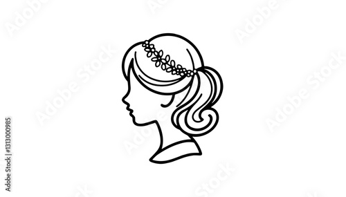 Profile illustration of a woman with floral headband