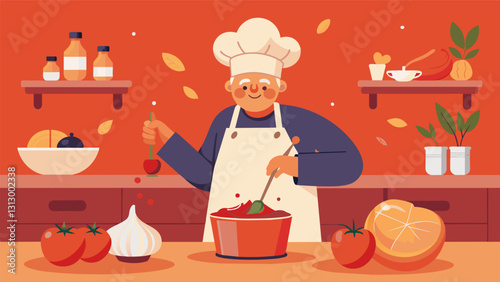 As the smell of fresh garlic fills the room a passionate chef teaches seniors how to make a nutrientdense and flavorpacked tomato sauce from scratch.. Vector illustration