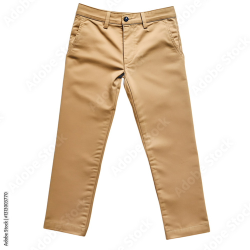 A Pair of Khaki Chinos with Slim Fit Design Isolated on Transparent Background