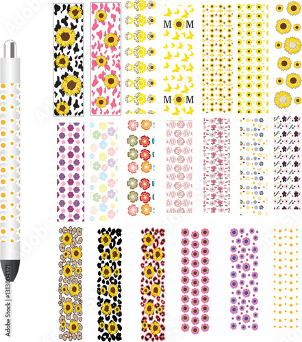 Glitter pen wrap Designs, police, flower, sunflower, leopard, coffee, dogs paw, leaf, animals, fruits, firefighter, nurse, scrub life, medical, pen card template, schoo,teeacher, apple, turtles
