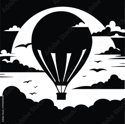 Silhouette hot air balloon flying