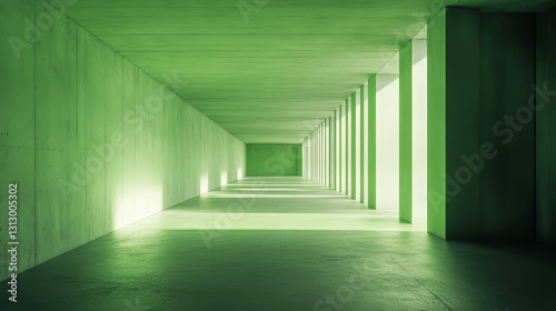 Wallpaper Mural A long, narrow hallway with green walls and a green floor. The walls are made of concrete and the floor is made of concrete as well. The hallway is very long and narrow Torontodigital.ca