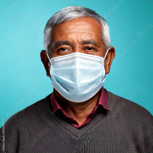 Obraz na płótnie senior man wearing a blue medical mask w salonie