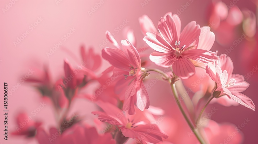 Delicate pink flowers bloom gracefully against a soft pastel background, creating a serene and tranquil atmosphere Delicate pink flowers bloom gracefully against a soft pastel background, creating a serene and tranquil atmosphere