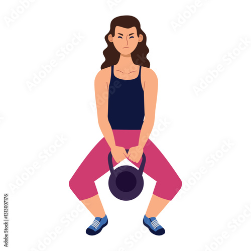 Woman lifting and squatting with kettlebell icon