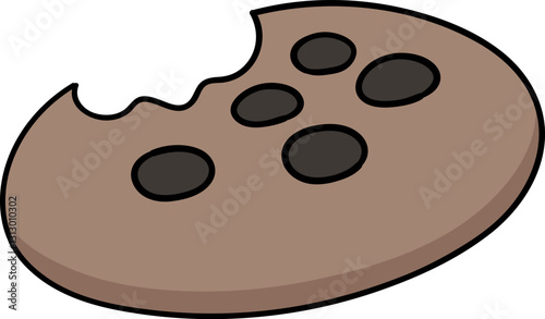 Delicious Chocolate Chip Cookie with a Bite Cartoon Illustration