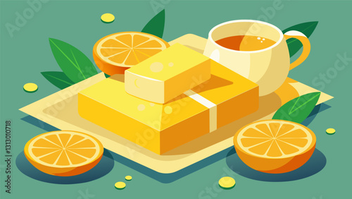Tangy and refreshing lemon bars a perfect accompaniment to a cup of hot tea.. Vector illustration
