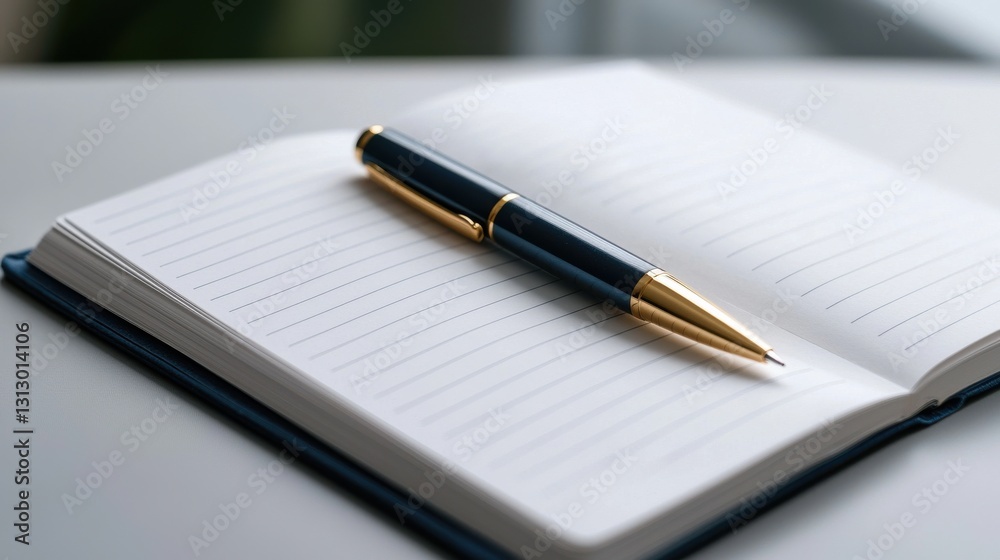 A pen is sitting on top of a notebook A pen is sitting on top of a notebook