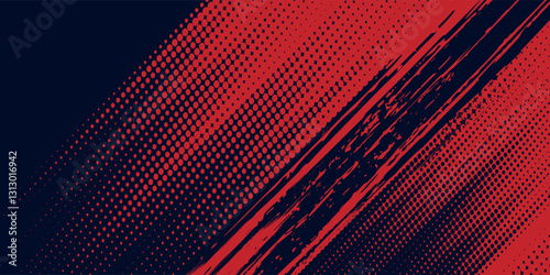 Red halftone dots blue color pattern gradient grunge texture background. Dot pop art comic sport style  red modern