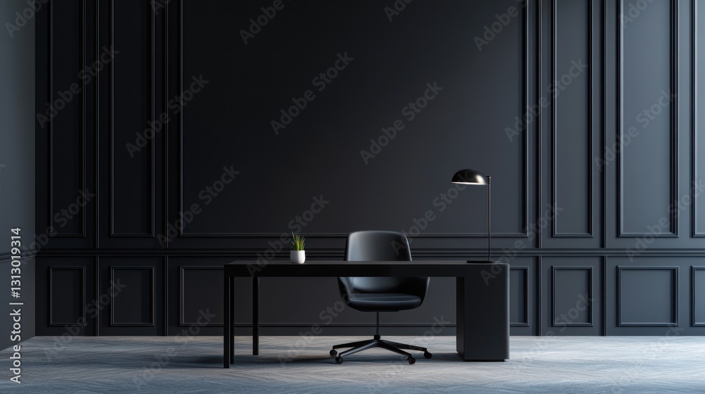 Fototapeta premium Modern dark office workspace, empty desk