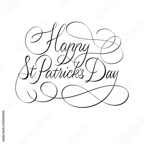 Happy St. Patrick’s Day Calligraphy Lettering. Elegant Script Font. Handwritten Typography. Saint Holiday Sign Composition. Vector Illustration.