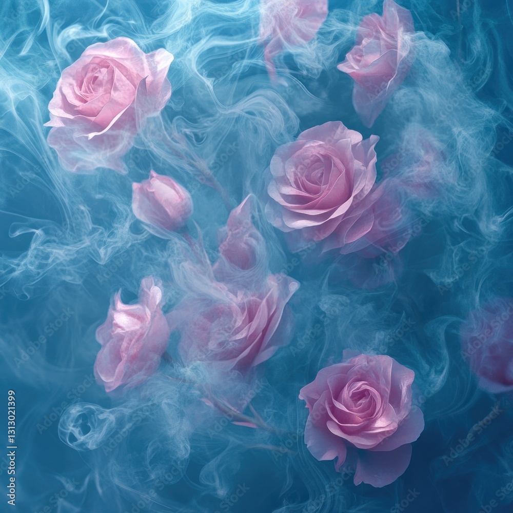 Pink roses floating in ethereal smoke. Pink roses floating in ethereal smoke.