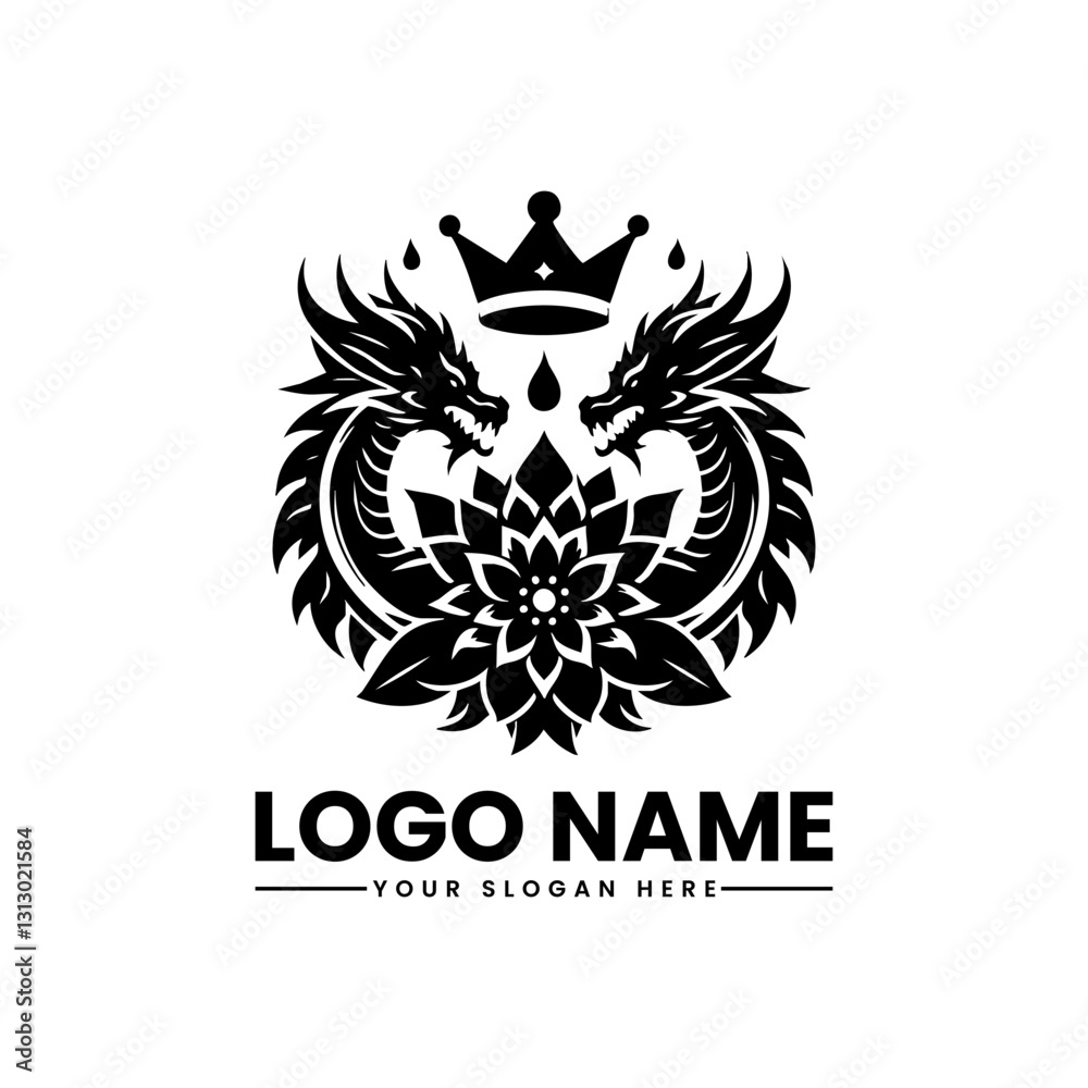 Dragon Crown Flower Vector Logo | Majestic Mythical Emblem | Elegant Fantasy Design Dragon Crown Flower Vector Logo | Majestic Mythical Emblem | Elegant Fantasy Design