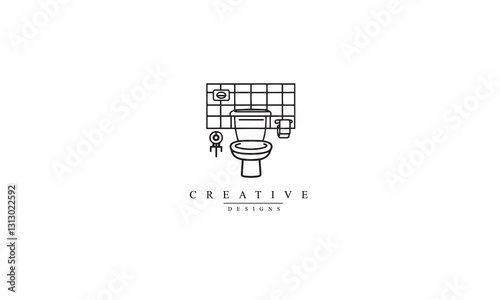 Bathroom, restroom line icon black logo white background