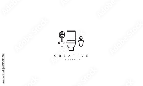 Bathroom, restroom line icon black logo white background