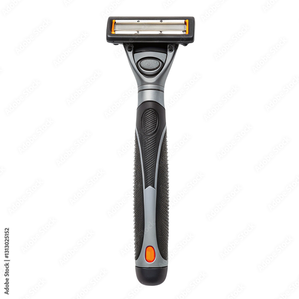 Razor with a black handle and silver blades on a white background. Razor with a black handle and silver blades on a white background.