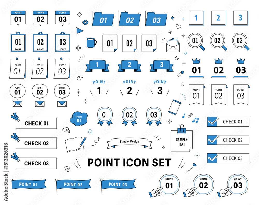 Φωτογραφία 数字　タイトル　リボン　POINT　CHECK　デザイン　フレーム　ベクター　線画　セット　飾り　あしらい