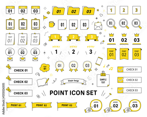 数字　タイトル　リボン　POINT　CHECK　デザイン　フレーム　ベクター　線画　セット　飾り　あしらい