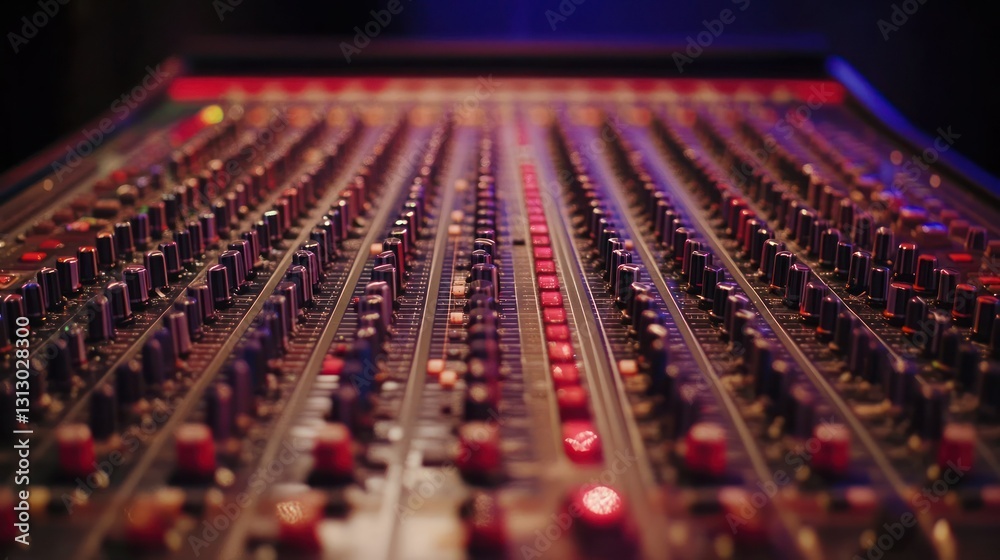 Fototapeta premium Studio Soundboard Mixing Console Close-up
