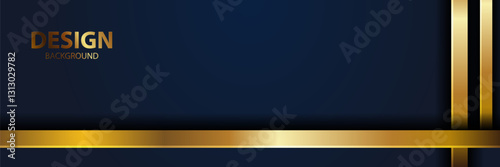 Gold lines navy design background; website header