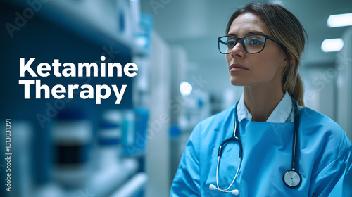 Doctor evaluating ketamine therapy in hospital pharmacy