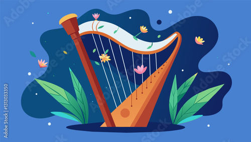 The gentle strumming of a harp invokes feelings of serenity and comfort while also promoting healing on a cellular level.. Vector illustration