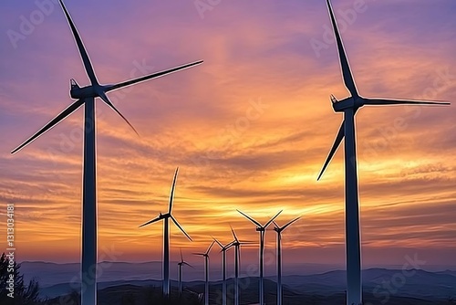 Wind Turbines Silhouetted Against a Vibrant Sunset