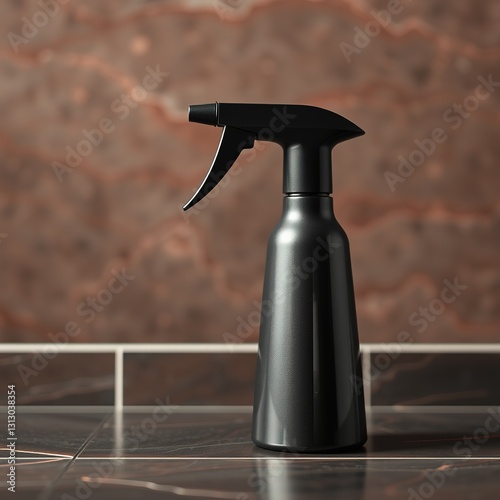 Pump Sprayer on Glazed Tile, Charcoal & Crimson Accents, Minimal Sheen