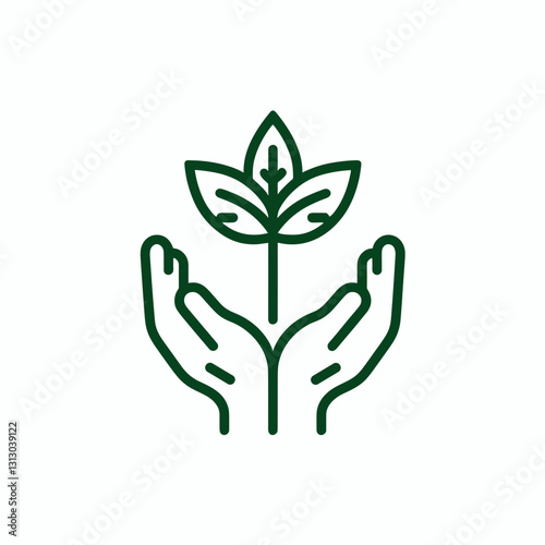 Vector hands holding sprout icon, symbolizing support and care