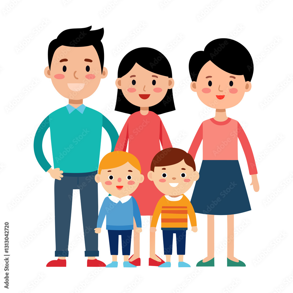 happy family with children isolated on transparent background. happy family with children isolated on transparent background.