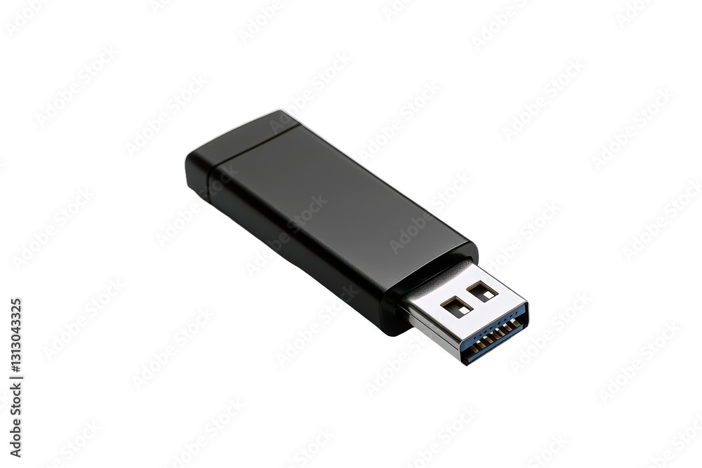 A black USB flash isolated on transparent background