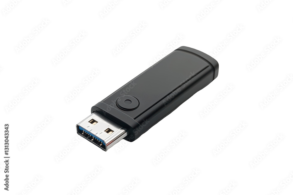 A black USB flash isolated on transparent background A black USB flash isolated on transparent background