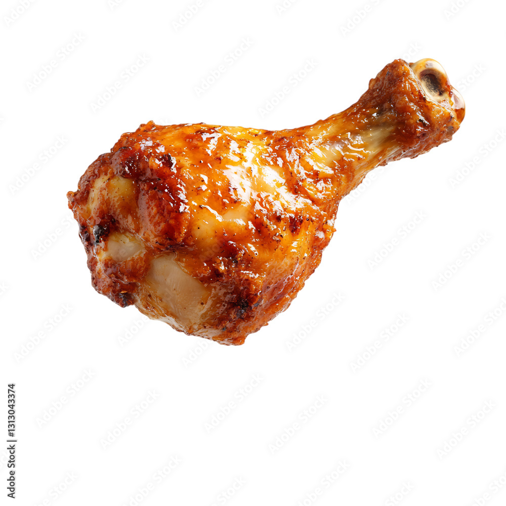 A Savory Chicken Drumstick with Crispy Skin Isolated on Transparent Background A Savory Chicken Drumstick with Crispy Skin Isolated on Transparent Background
