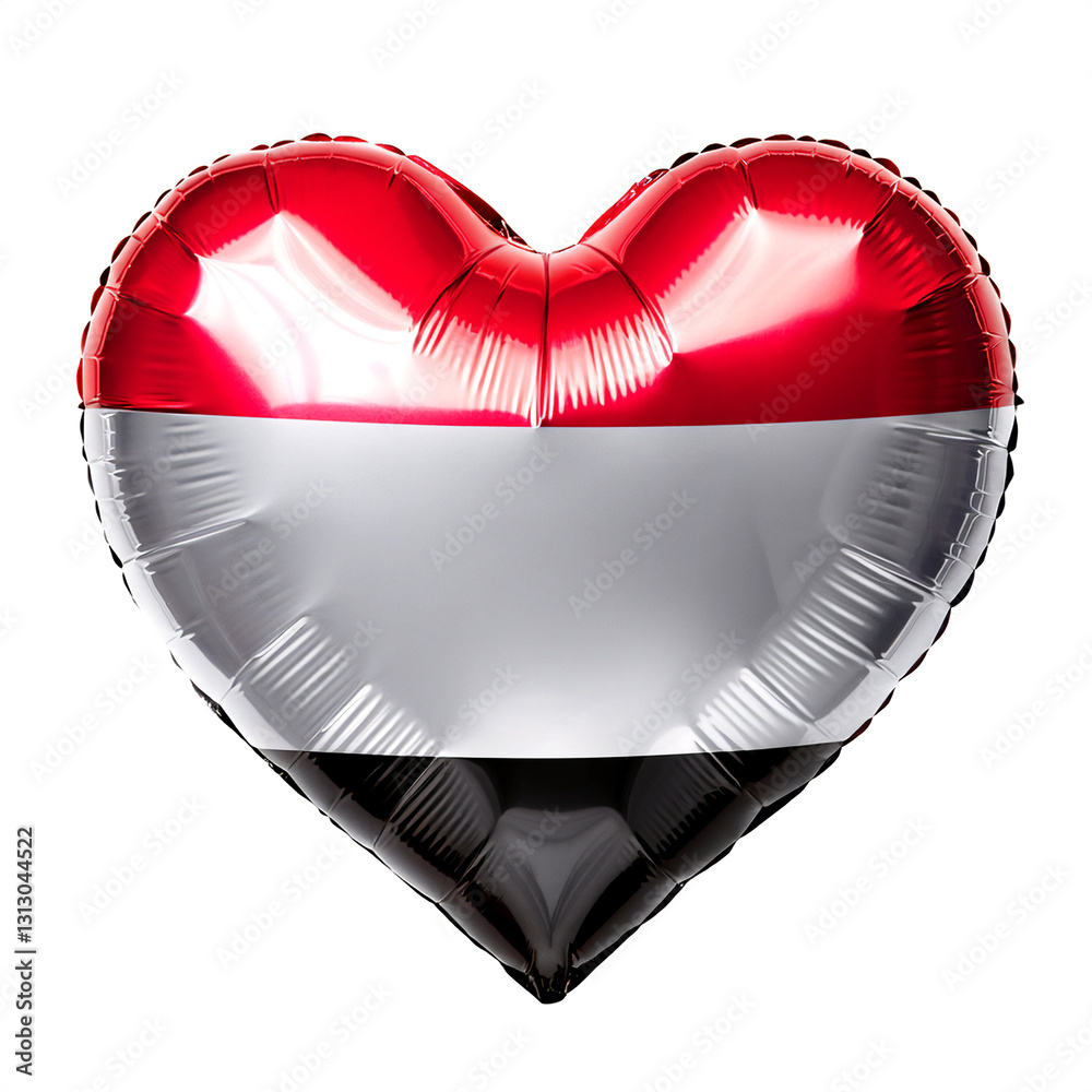 Φωτογραφία イエメンの国旗のハート型の風船。白背景。(Yemen flag heart shaped balloon on white background