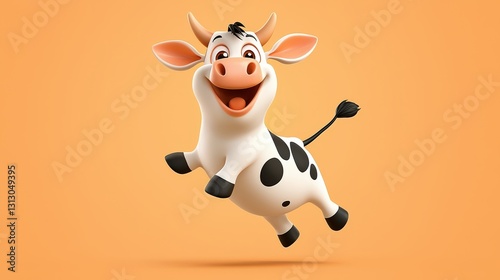 Wallpaper Mural A fun and energetic cow cartoon, captured mid-leap with a bright, cheerful design. The smooth, detailed perfection of the lines enhances its playful movement. Torontodigital.ca