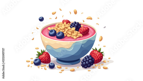 A colorful and nutritious bowl of yogurt topped with berries and granola. Perfect for a healthy breakfast or snack, packed with antioxidants and vitamins.