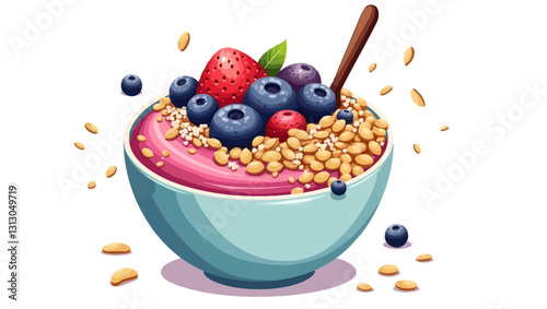 A fresh yogurt bowl topped with blueberries, strawberries, and granola, packed with vitamins and antioxidants, perfect for a healthy breakfast.