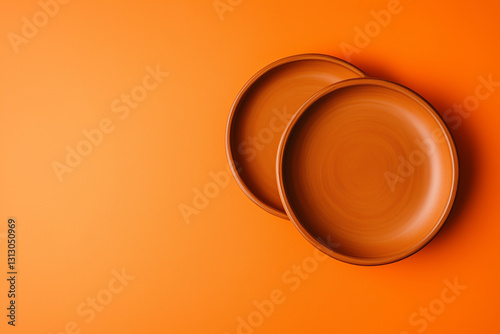 Two Terracotta Plates on Vibrant Orange Background