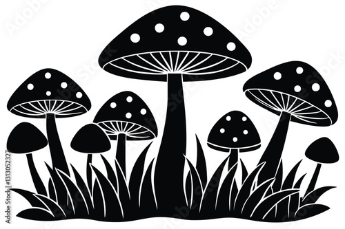 Stunning forest mushroom silhouette vector art perfect for creative designs and nature themes.