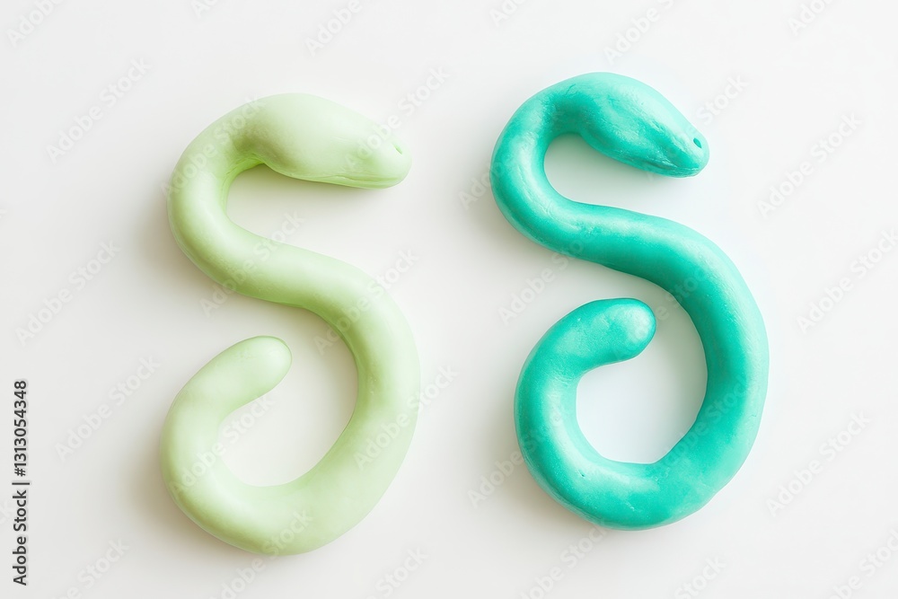 Pastel Green and Teal Viscous Snake Shapes on White Background Pastel Green and Teal Viscous Snake Shapes on White Background