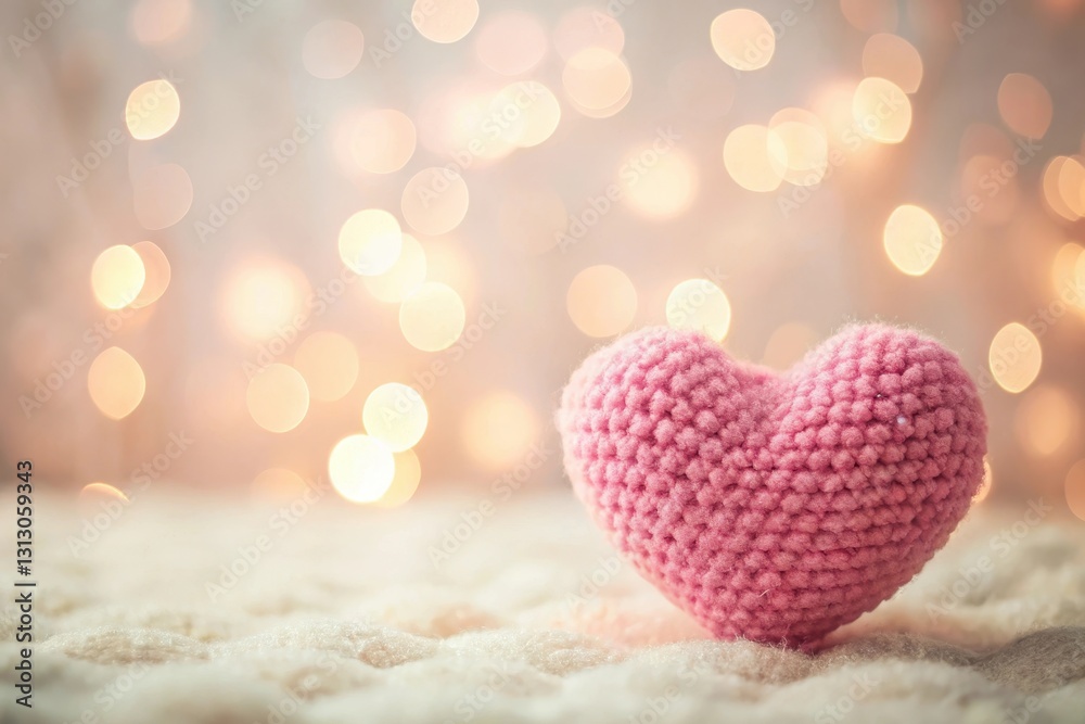 A delicately crafted pink heart rests gently on a soft, textured surface, bathed in the warm glow of ambient lighting creating a romantic and tender atmosphere. A delicately crafted pink heart rests gently on a soft, textured surface, bathed in the warm glow of ambient lighting creating a romantic and tender atmosphere.