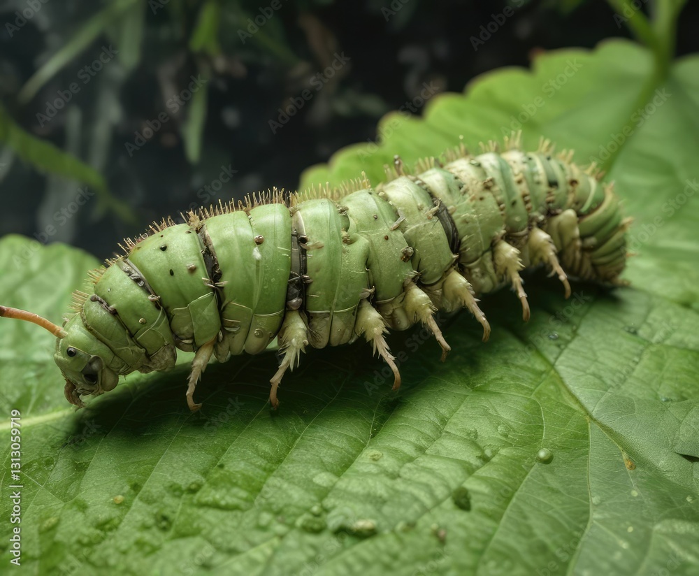 Naklejka premium Hornworm Parasitoid Wasps emerging from a caterpillar on a Pawpaw leaf, parasitic wasp, entomology