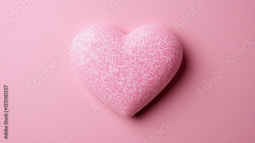 Pink glitter heart on a pink background. Concept of love, Valentine's Day, and romance.
