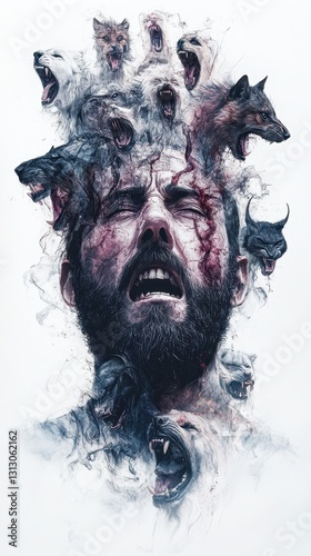 A man with animal spirits emerging from his head
