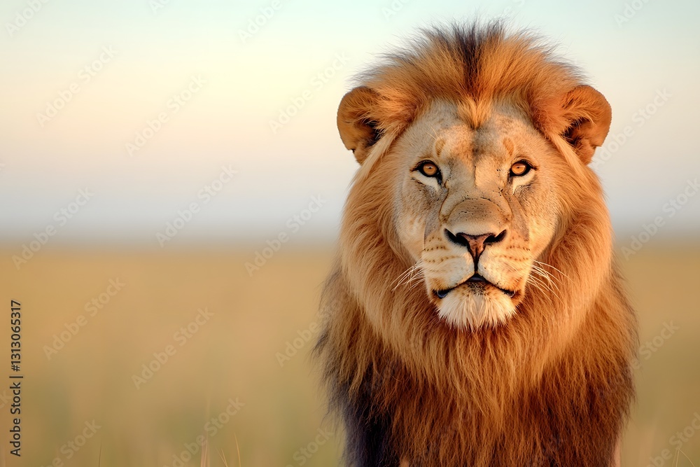 Imposing African Lion Captured in Captivating Close Up Portrait Imposing African Lion Captured in Captivating Close Up Portrait