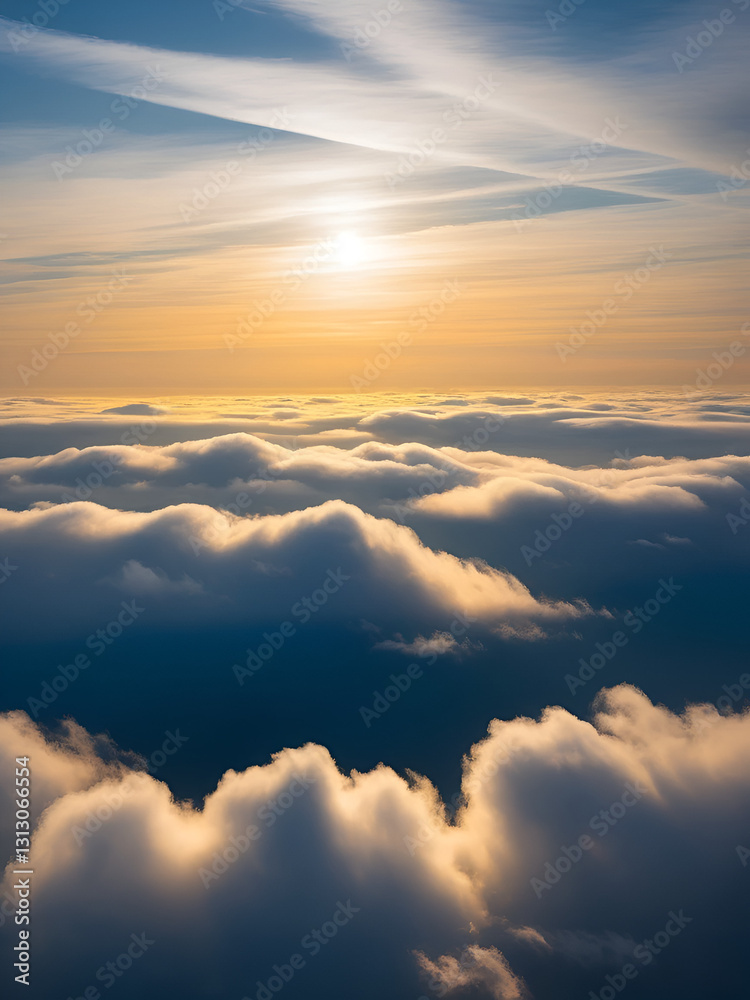 Fototapeta premium A soft and diffused quality of light is created by a delicate veil of clouds partially obscuring an artistic representation of sun