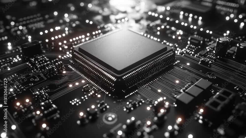 CPU on circuit board, data processing, tech background CPU on circuit board, data processing, tech background