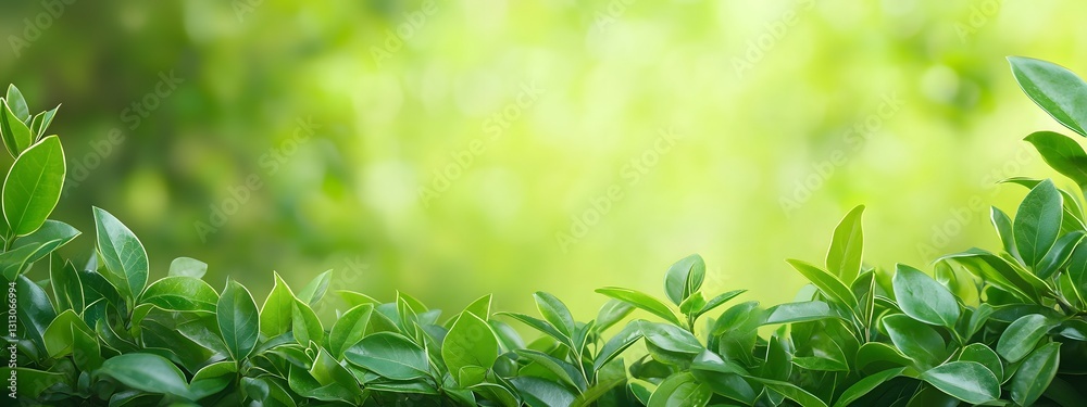 Fototapeta premium Blurred Green Gradient Foliage Background with Bokeh Lights for Design